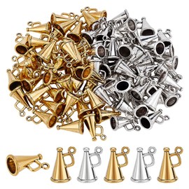 PH PandaHall 80pcs Megaphone Cheer Charms Tibetan Speaker Pendants Antique Silver Golden Megaphone Charms Cheerleading Dangle Pendant for DIY Crafts Necklace Bracelet Jewellery Making, Metal, No