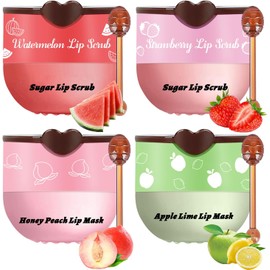 Scarman Piezas De Bálsamo Labial De Abeja En Tarro De Miel, Mascarilla Hidratante Para Labios Y Exfoliante Labial, Sandía, Fresa, Manzana, Lima, Melocotón, Mascarilla Hidratante Para Dormir Para Labio