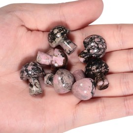 Loveliome 7Pcs Crystal Mushroom Sculpture Stone Statue Figurine, Hand Carved Gemstone Mushrooms Crafts Healing Chakra Decor, Rhodonite