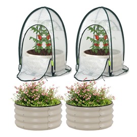 Riased Garden Bed with Greenhouse Cover, Raised Planter Box (2pcs 24in Round Garden Bed &Greenhouse Set)
