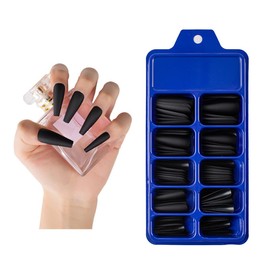 Pack of 100 Matte Coffin Fake Nails Matte Long Nails Ballerina False Pure Colour Nails Artificial Fingernails DIY Design Decor for Women Girls (Black)