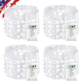 4 Pack Cuttable Fairy Lights Battery Operated, Waterproof 20FT 60LED Twinkle Lights with Timer Indoor Outdoor, Fairy Battery String Light for Bedroom, Classroom, Wedding, Christmas Décor(Cool White)