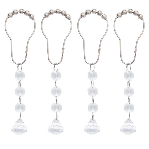 Pocoxll 12 Pcs Silver Shower Curtain Hooks with Diamond Crystal