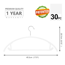 MIZGI Premium Velvet Hangers 30 Pack Heavyduty- Non Slip No Shoulder Bump Suit Hanger - Chrome Hooks,Space Saving Clothes Rounded Shape for Coat,Sweater,Jackets,Pants