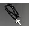 ElisaJewelryArt - Stainless Steel Cross Pendant Natural Black Onyx Beaded