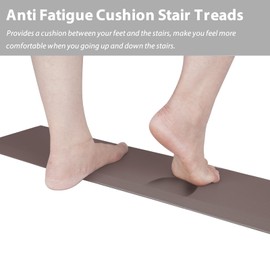 PURE ERA Stair Treads Non Slip Indoor 8" x 30" Staircase Step Treads Foam Stair Pads Cushioned Stair Mat Anti Fatigue Peel and Stick Stair Treads Tape Free Stair Mats Washable (12Pieces, Brown)