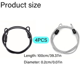 4 PCS Bike Lock Cable, Bicycle Lock, Bike Cable, Steel Lock, Wire Lightweight Cable Lock,Double Loop Steel Lock,Used for Scooter, Bicycle, Luggage Compartment Padlock(Black,Silver,1M)