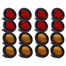 Partswcgg 2.5" Inch Round LED Marker Lights 13 LEDs Reflectors, 8 Amber + 8 Red 2 1/2" in Round LED Trailer Markers Truck Side Clearance Lights Flush Grommets Mount w/2 Prong Wire Pigtails Waterproof