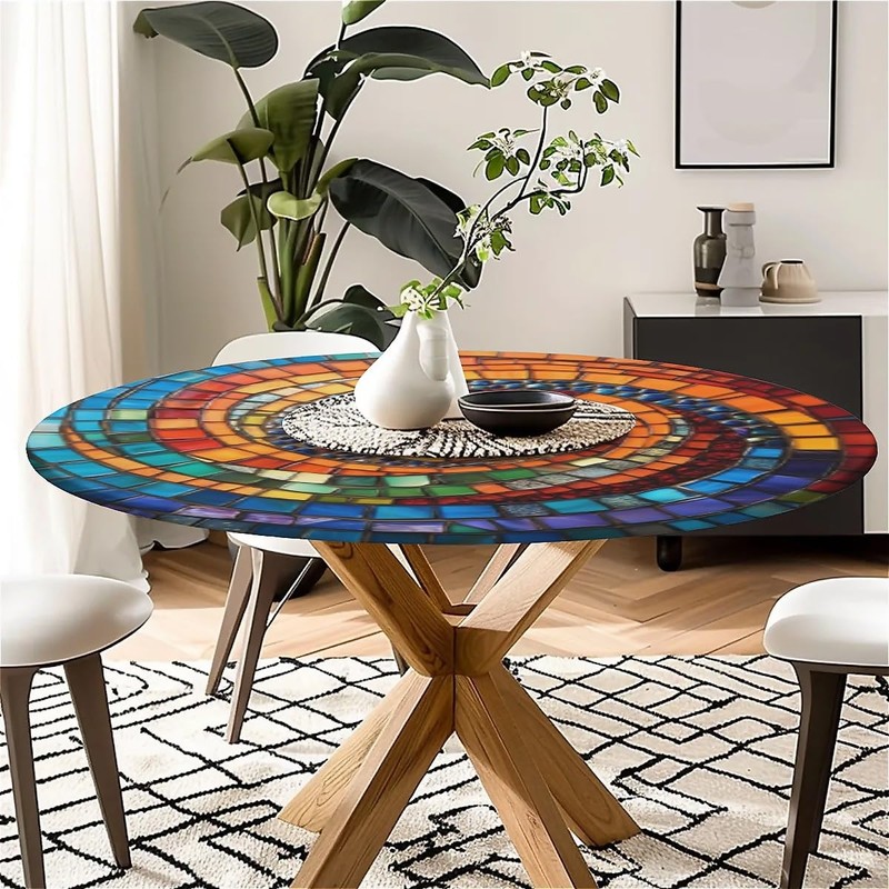 artslion Outdoor Round Tablecloth with Elastic Band 60In (150Cm) Elastic