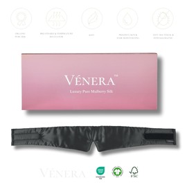 VÉNERA Silk Eye Mask - 100% Pure Mulberry 22 Momme Silk Sleep Mask (Adjustable, Cloud Black)