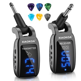 XIAOKOA UHF Wireless Transmitter Receiver, 164Feet Range with HD LED Screen for Electric Guitar Bass Musical Instruments (Black)