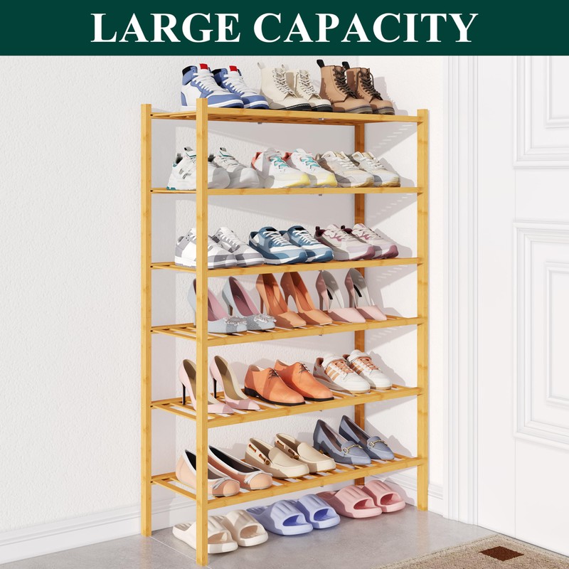 Smiry Bamboo Shoe Rack for Closet, 6 Tier Wooden Stackable