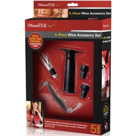 New 5-Piece Stainless Steel Wine Accessory Set w/Stoppers, Pump, Pourer