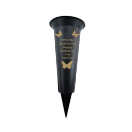 Memorial Grave Vases Ornaments Plastic Flower Holders - Butterfly Spike Grave Flower Vase Holders with Funeral Verses for Your Loved Ones - Black (Grandma)
