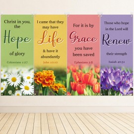 Yopyame Church Banners with Scripture - 4PCS Christian Banners for Home Decorations 24 x 59.4 Inch Vinyl Floral Pattern Religious Praise Churches Banner for Churches Sunday School Indoor Outdoor