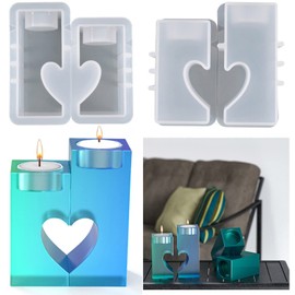 DragonX2 2 StüCk Teelichthalter Herz-Kerzenhalter-Formen Epoxidharz Set AnfäNger Silikonform Kerzenhalter Silikonform FüR Handgemachte DIY Klebeformen, Dekoratives Kunsthandwerk, Geburtstagsgeschenke