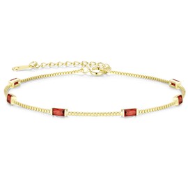 LOUISA SECRET 925 Sterling Silver Brracelets for Women, Birthstone Gifts for Women, Baguette Cubic Zirconia Station Bracelet, Jewellery Gifts for Mum Wife Girlfriend Mothers Day Anniversary Birthday