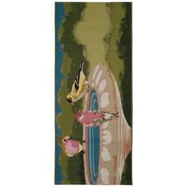 Liora Manne Esencia Machine Washable Non-Slip Low Profile Indoor/Outdoor Mat-Transitional, Garden, Bird, Whimsical, Bathing Birdies Green 1'11" x 4'11"