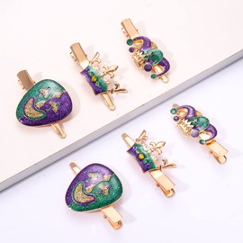 Mardi Gras Hair Clips Glitter Fleur De Lis Clown Hat Barrettes Mask Hairpin Holiday Carnival Party Parade Hair Accessories
