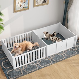DWVO Whelping Box for Dogs Puppies: 78" x 39.4" x 17.7" Indoor 3-in-1 Dog Pen with Waterproof Mat and 2 Dividers for Small and Medium Dog Breeds (White)