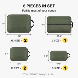 LEVEL8 Compression Packing Cubes 6pcs Travel Organiser Luggage Set for Suitcase, for Home Storage,Travel Accessories Packing Cubes Travel Bag in 4 Sizes with Toiletry bag, Shoe Bag, Laundry Bag Green
