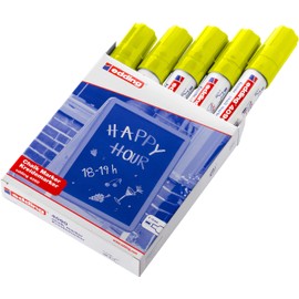 edding 4090 chalk marker - neon-yellow - 5 chalk pens - chisel tip 4-15 mm - broad-tipped wet wipe pen for chalkboards, windows, glass, mirrors - liquid chalk marker pens for opaque coverage