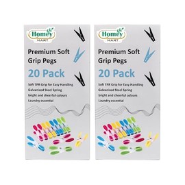 40 x Premium Soft Grip Clothes Pegs Strong Plastic Laundry Pegs for Washing Line Assorted Bright Colours