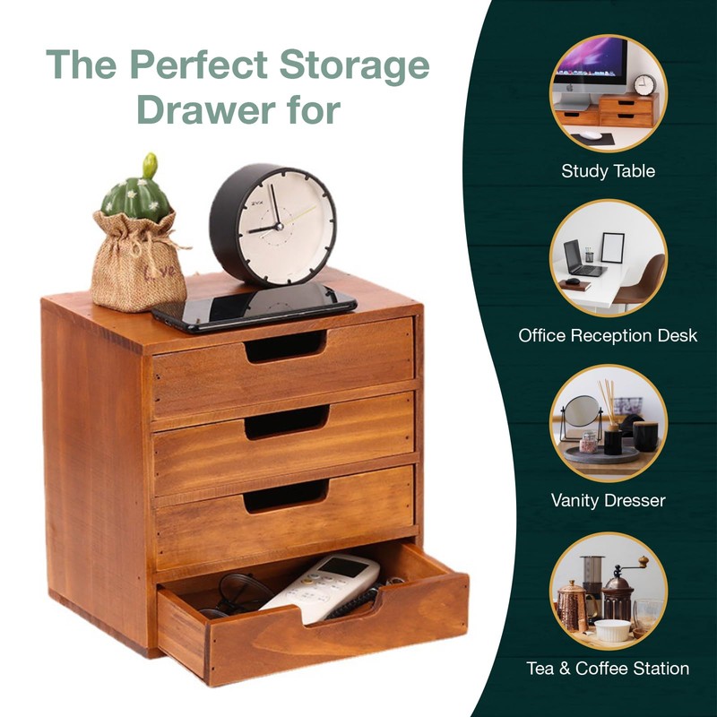 4 Drawer Desktop Storage Organizer in Modern Wood Design (9.8”x6.9”x