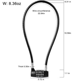 NBYT 5-Word Resettable Combination Lock, Letter Lock- Home Security Padlock with 8mm Anti-Theft Cable for Garden Gates, Glass Doors, Pool, Refrigerator,Bikes, Gates, Storage (22''(Locking Span 11''))