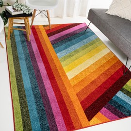 JONATHAN Y DZC102A-3 Retro Rainbow Contemporary Stripe Area Rug, Kids & Novelty, Casual, Geometric, Contemporary for Living Room, Dining Room, Bedroom, Kitchen, Multi, 3 X 5