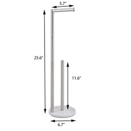 Marble Toilet Paper Holder Stand - Brushed Nickel, Freestanding with Storage, Floor Stand, Silver Toilet Roll Holder, Standing Paper Towel Holder
