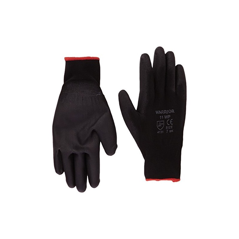 Warrior PU Coated Nylon Work Gloves,NB7/S (Size 7/Small) Black, Set