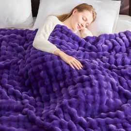 NEWCOSPLAY Faux Fur Throw Blanket Purple Bubble Blanket Thick Warm Soft for Couch Sofa Bed 550GSM (Purple, Throw(50"x60"))