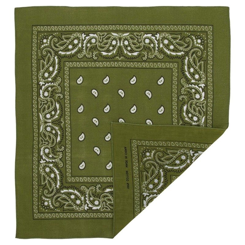 Olive Green Paisley Bandana - Single Piece 22x22