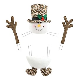 Plush Snowman Body Kit with Leopard Print Accents for Wreath Enhancements, Centerpieces, Floral Arrangements, Crafts and Cheetah Themed Decorations - White, Brown, Red, Green, Pink, Orange