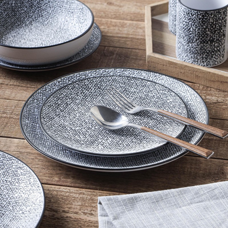 Stone Lain Sophie Rustic Stoneware Dinnerware Service for 4, Black