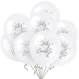 Feliz Bautizo Baptism White Latex Balloons (30cm) - Ideal for Photo Backdrops & Decorations - 8ct
