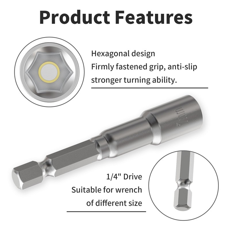 Skweawert 5pcs 1/4" Hexagonal Shank Socket 7mm Magnetic Power Nut