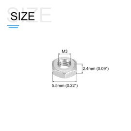 METALLIXITY Hex Nuts (M3x0.5mm) 100Pcs, Carbon Steel Metric Coarse Thread Electroplating Hexagon Nut Hardware - for DIY Home Repair Machinery, Silver