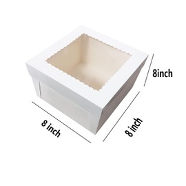 YYaaloa 8x8x8 Cake Boxes 25pcs 8 Inch with Window Clear Bakery Dessert Box Square White Disposable Bakery Box for Cakes Pastries Chocolates Cookies Pie Birthday Party Wedding (25)