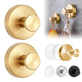Gestarich 2 Pack Suction Hooks, No Drill Stainless Steel Towel Hooks for Shower, Inside Bathroom Window Glass Door Wall Hanging, Gold