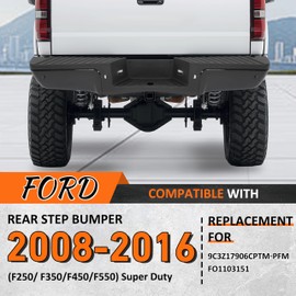 KUAFU Rear Step Bumper Assembly Compatible with 2008-2016 Ford F250 F350 F450 F550 Super Duty 9C3Z17906CPTM-PFM, FO1103151 W/Sensor Holes, License Plate and LED Lights Powder Coated Black