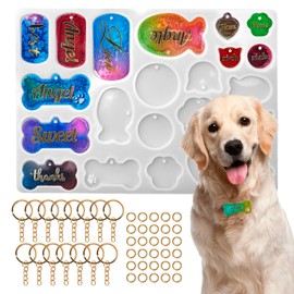 Cute Pet Tag Resin Mold, Silicone Keychain Molds for Resin, Casting Pet Collar Tags Dog Cat Name for DIY Crafts Making Tag Charm Pendant