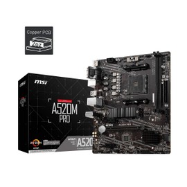 MSI A520M PRO Gaming Motherboard (AMD AM4, DDR4, PCIe 4.0, SATA 6Gb/s, Dual M.2, USB 3.2 Gen 1, HDMI/DP, Micro-ATX)