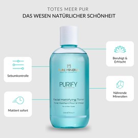 Pure Mineral - Mattifying Face Toner - Control of Shine with Chamomile Extract - For Balanced Skin - No Silicones, Sulphates, Parabens - 250 ml