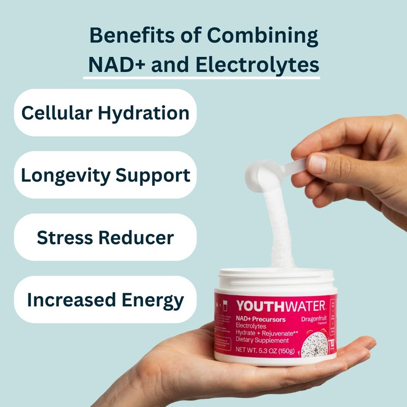 YOUTHWATER NAD+ Electrolyte Powder Drink Mix – Dragonfruit Flavored |