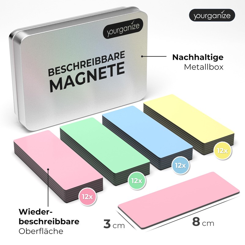 YOURGANIZE® 48 Magnetic Strips Writeable – 8 x 3 cm,