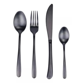 KASABLANCA Juego De Cubiertos De Acero Inoxidable Negro Mate 16 Piezas