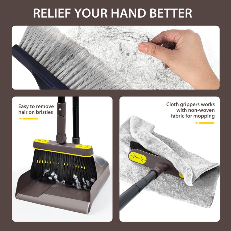 JEHONN Broom with Dustpan Combo Set, Long Handle Lightweight 180