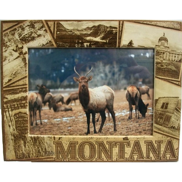 Handmade Montana Montage Laser Engraved Wood Picture Frame (5 x
